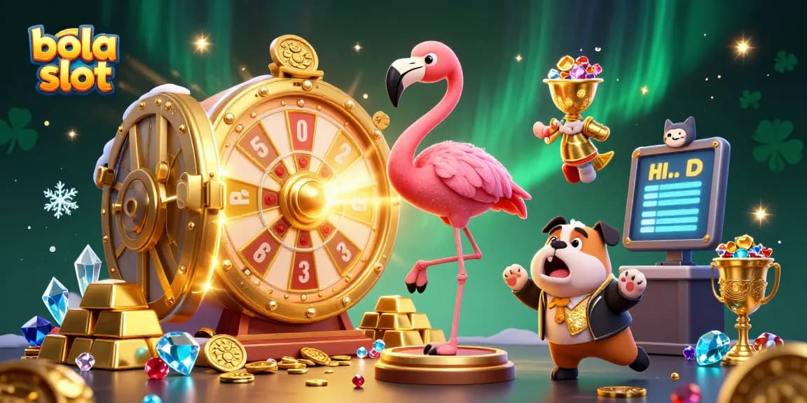 Engage with bola slot excitement in a dynamic 3D illustration of a game show scene.