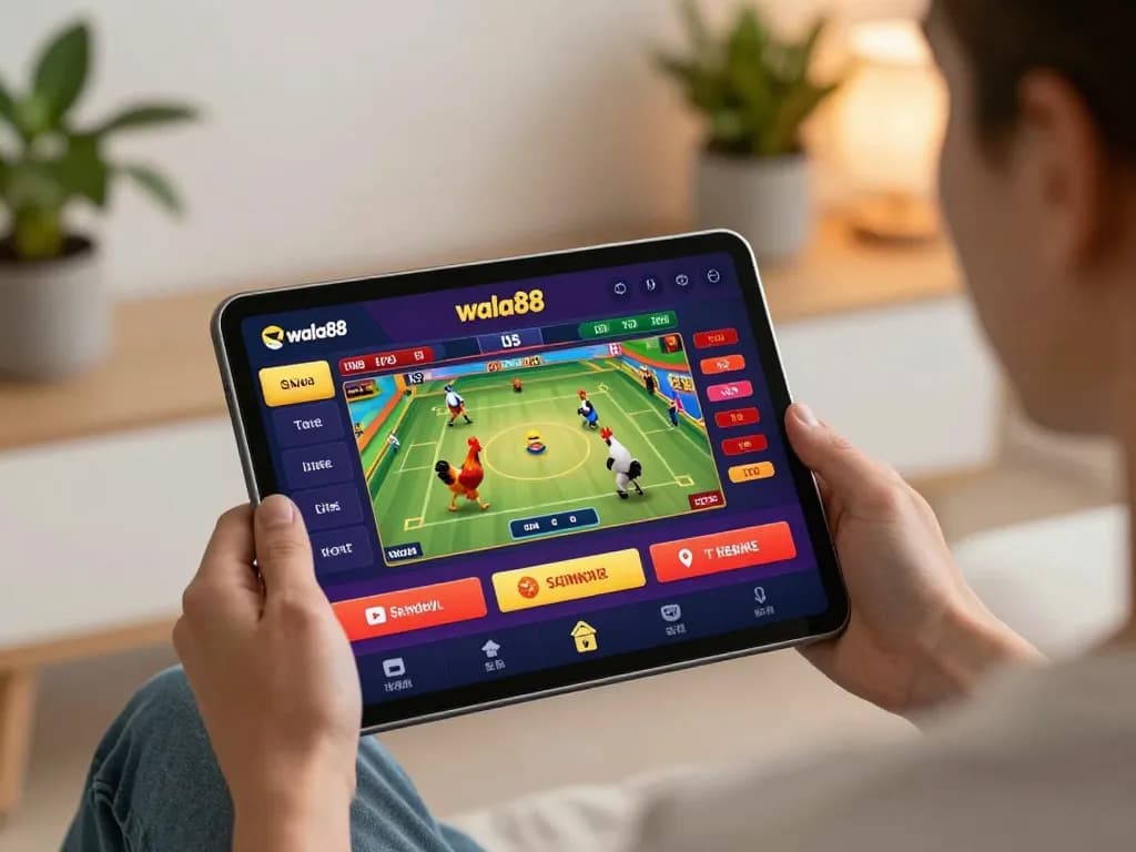 Engaging with wala88 live chicken fighting platform on tablet in modern setup