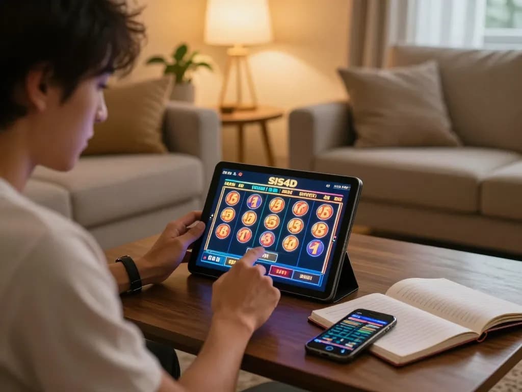 Experience thrilling SIS4D online slots while gaming in a cozy living room setting.
