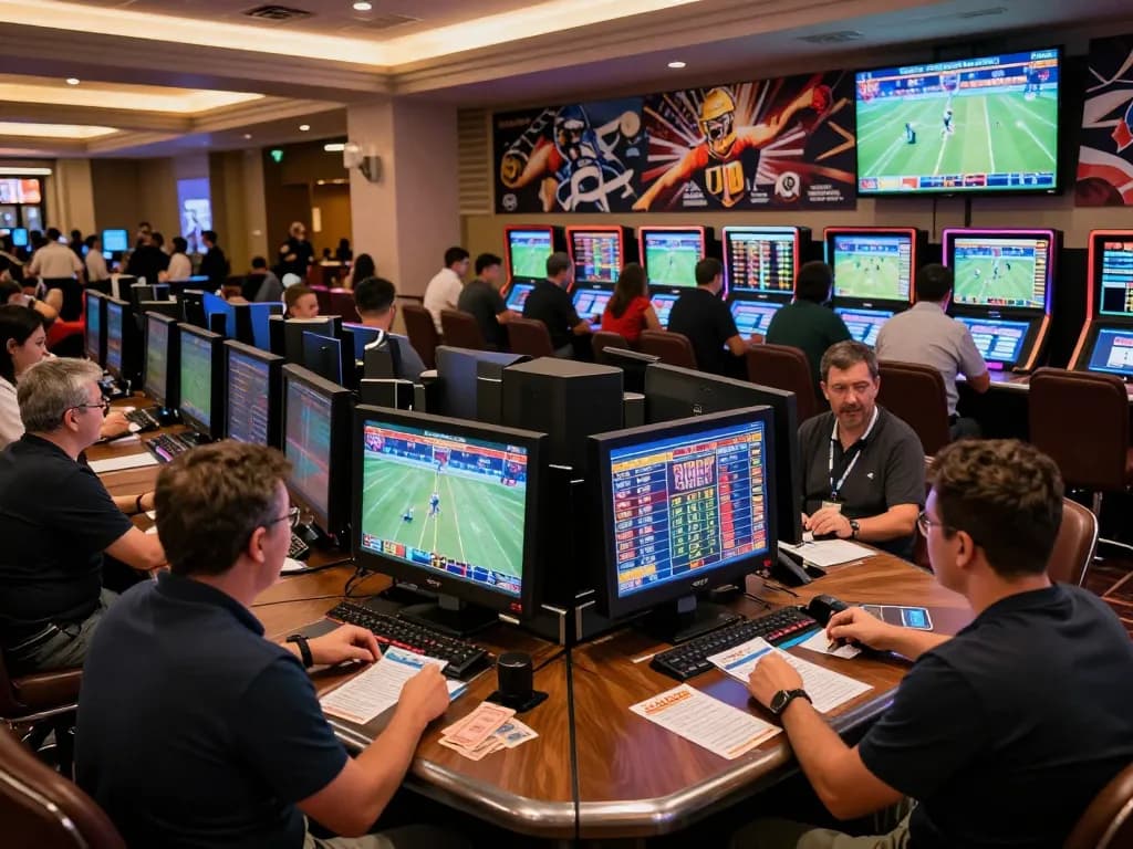 Tỷ lệ kèo nhà cái hôm nay showcased in an exciting sports betting area, vibrant atmosphere drawing in bettors.