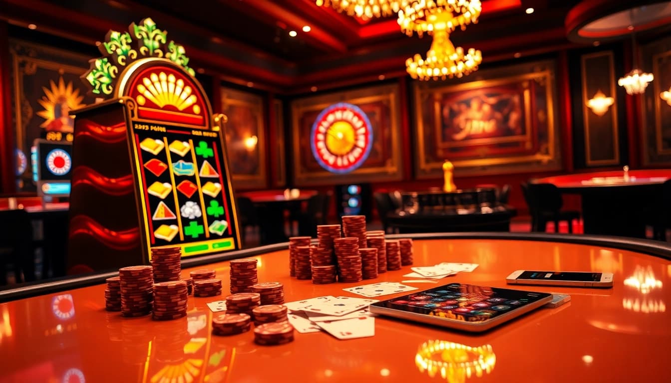 Mesin slot Emastoto yang menampilkan jackpot tinggi dan grafis yang cerah secara megah di kasino mewah.