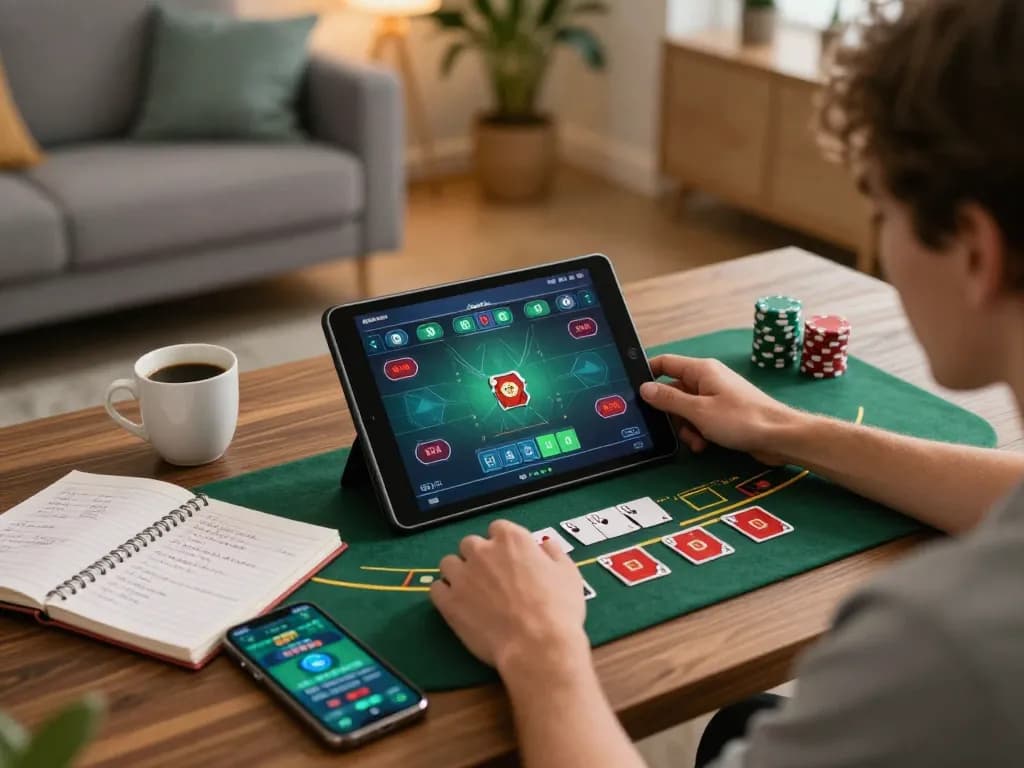 Engaging in blackjack strategy on 98win platform from a cozy home setting.