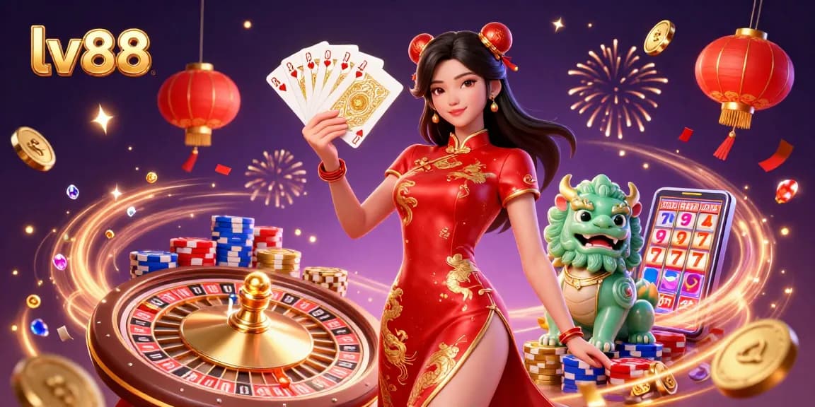Engage in thrilling games at lv88 with vibrant casino elements and a captivating 3D illustration.