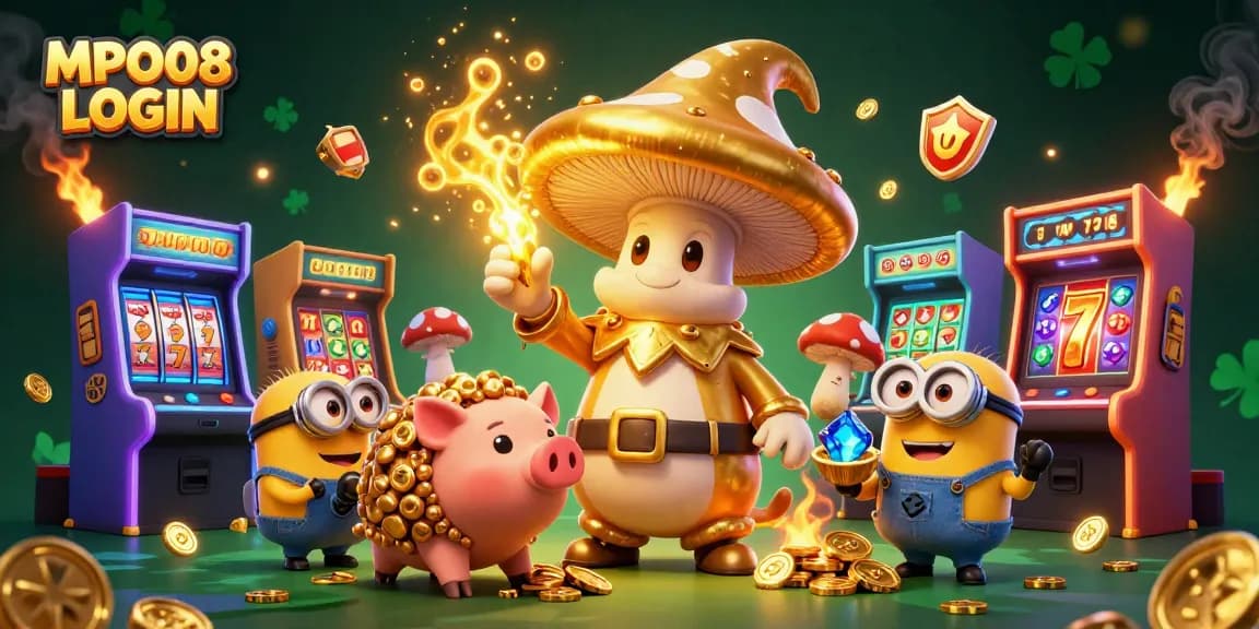 Engage with gameplay excitement at MPO08 LOGIN, showcasing golden treasures and vibrant casino elements.