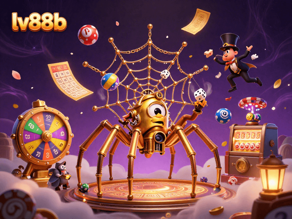 Engage with the dynamic world of lv88b's gambling adventures amidst 3D illustrations of luck and chance.