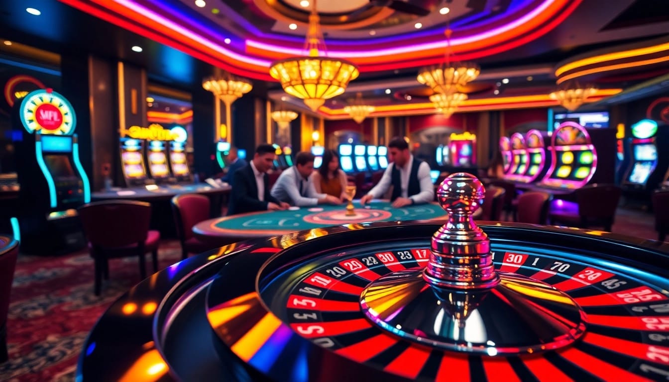Pemain situs gacor di meja kasino yang ramai dengan roda roulette berputar