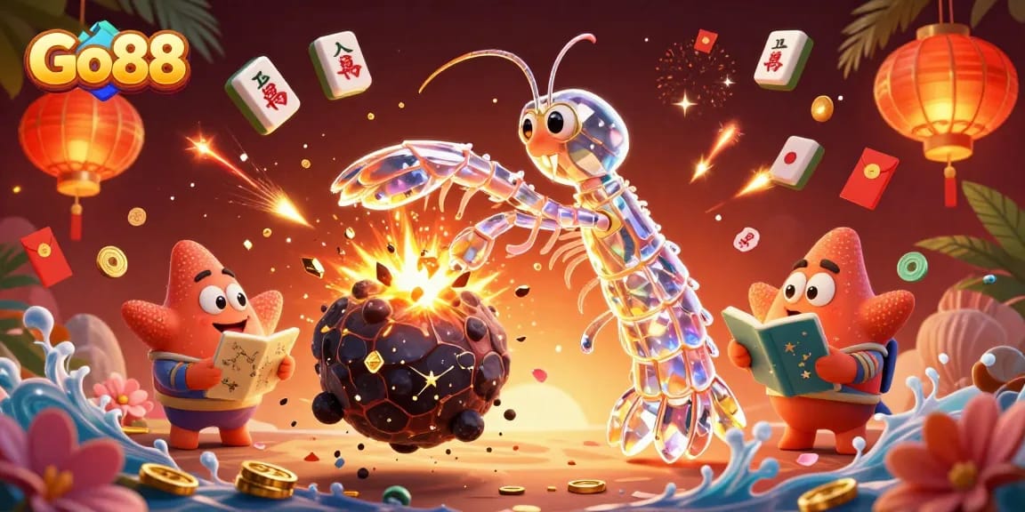 Experience thrilling gameplay at Go88 with vibrant 3D illustrations showcasing exciting casino elements and characters.
