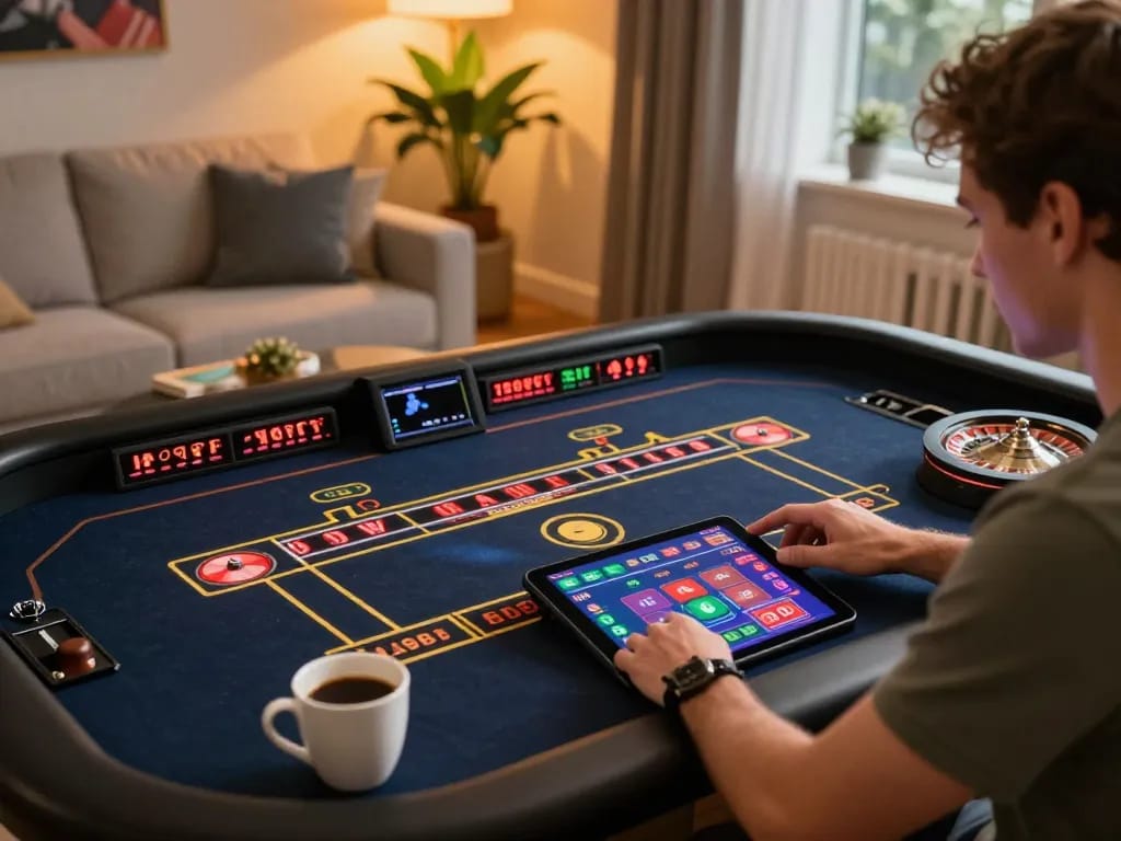 KADAL 778 player engaged in exciting roulette game on tablet at home, showcasing modern gambling experience.