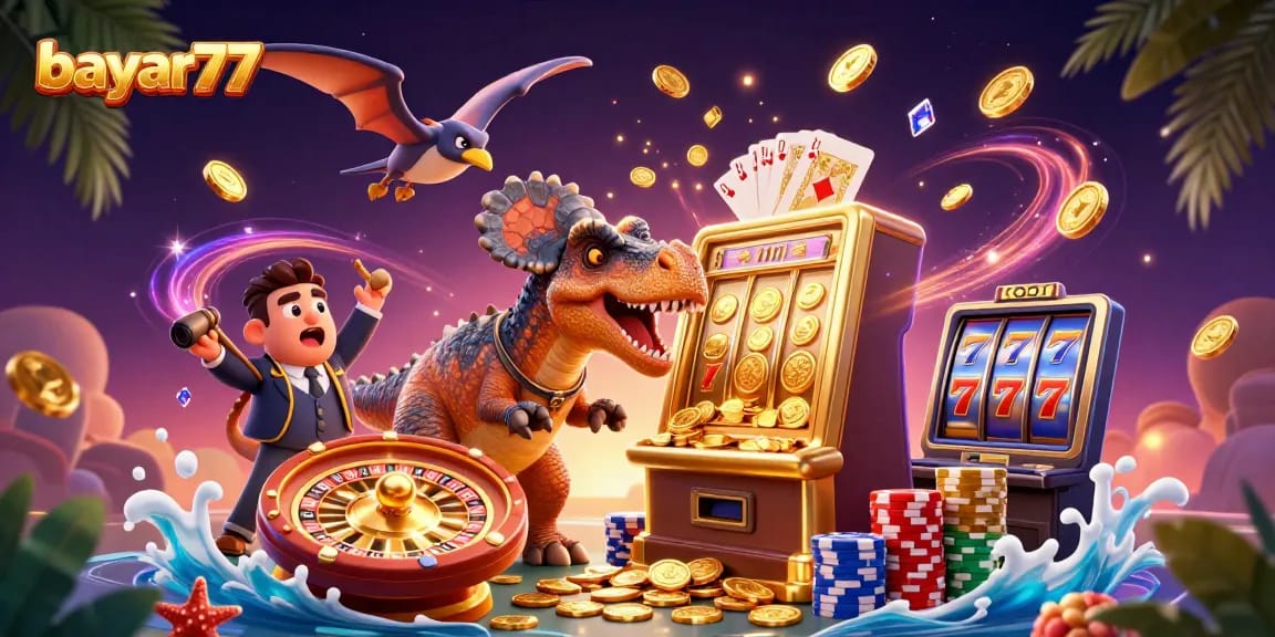 bayar77 menarik keuntungan besar dengan jackpot dari mesin slot oleh karakter dinosaurus