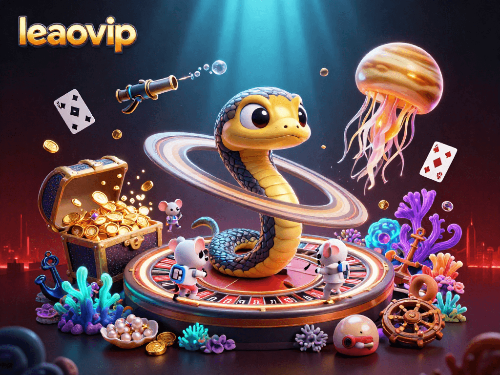 Taruhan slot dengan leaovip dan karakter kartun 3D di lingkungan kasino yang menyenangkan.