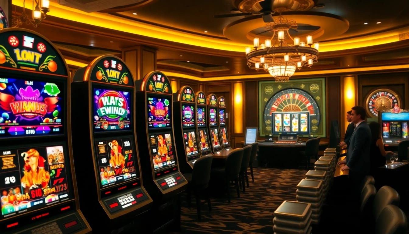 Experience thrilling slot demo games in a vibrant casino atmosphere filled with excitement and opportunity.