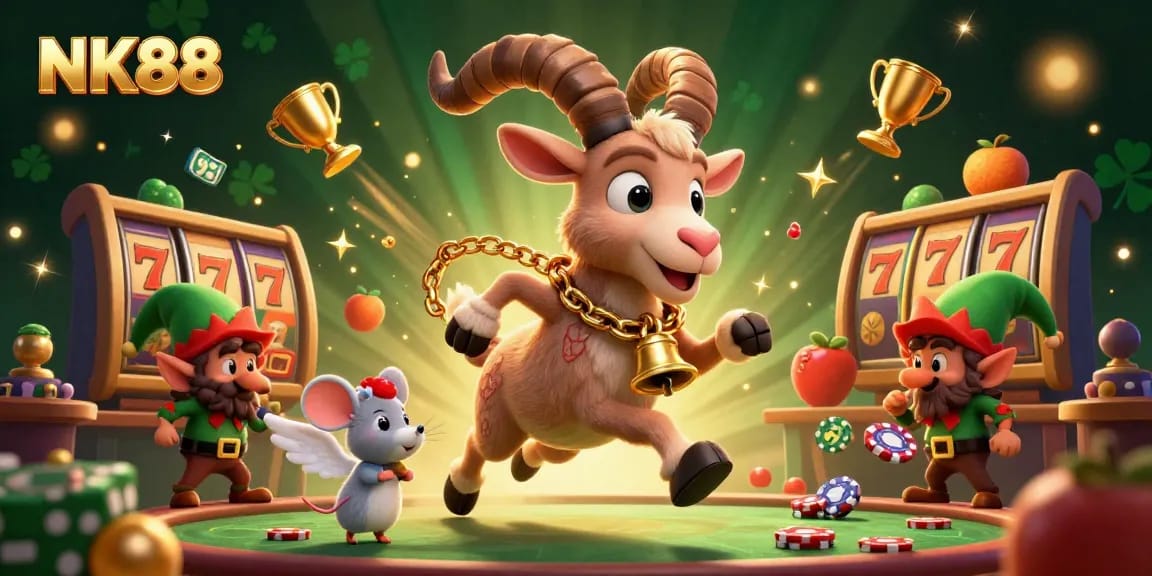 Join the Krampus goat and friends in an NK88 casino adventure filled with thrills and excitement.