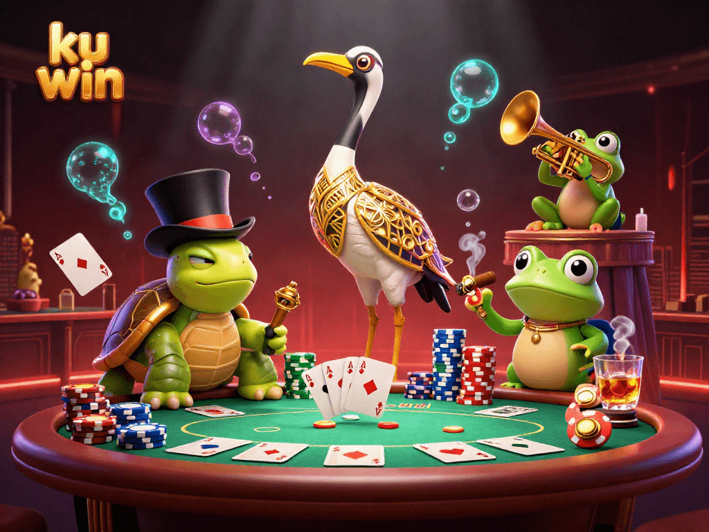 Experience the excitement of ku win with a thrilling 3D casino illustration featuring colorful poker elements.