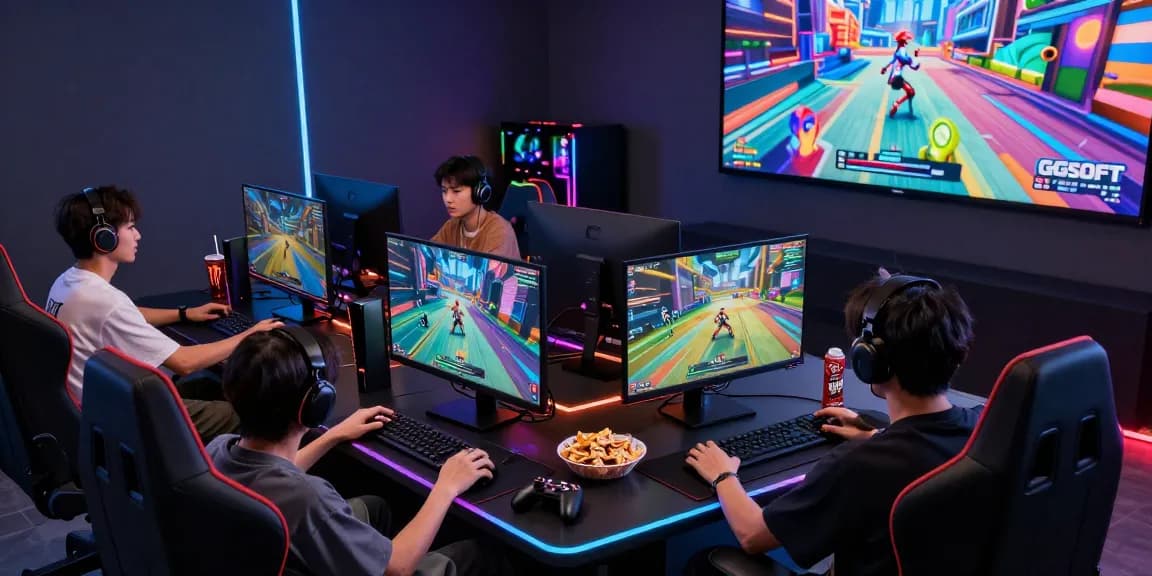 Pengalaman bermain gila 138 dengan teman-teman di ruang game yang modern dan cerah.