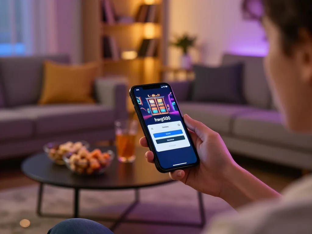 Pengaturan menarik untuk login hwg500 di ponsel selama sesi permainan slot online, suasana nyaman dengan makanan ringan