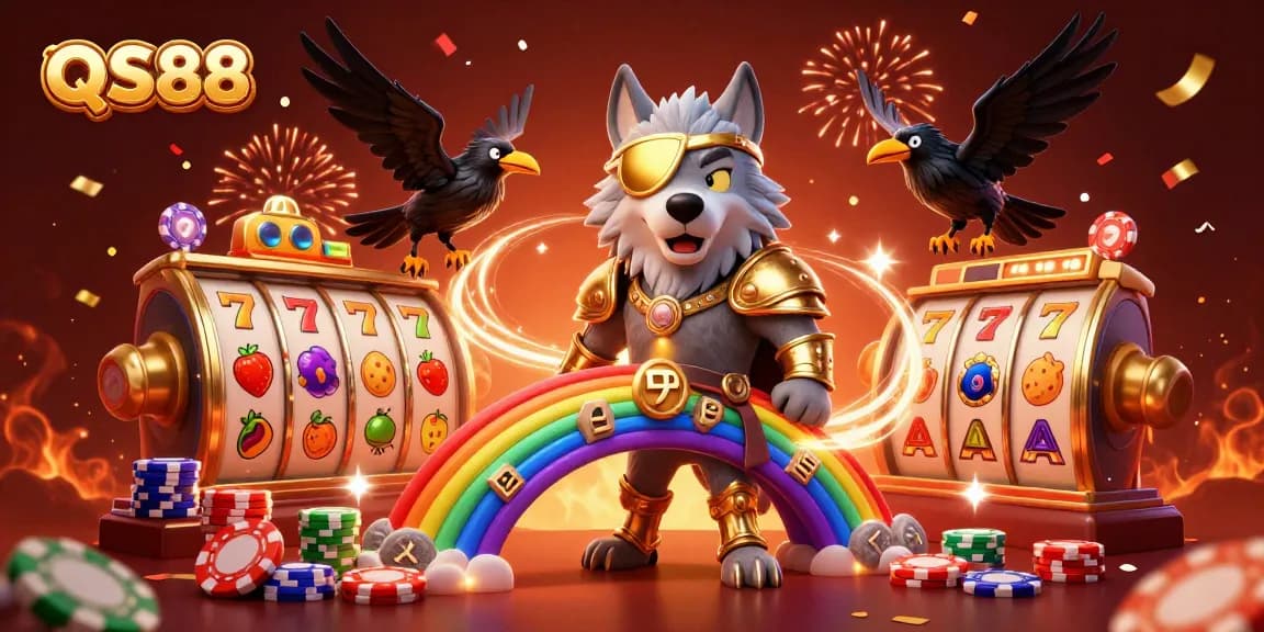 Engage with QS88's vibrant casino action surrounded by lucky symbols and festive elements.