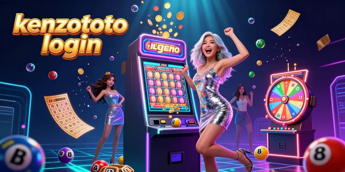 Experience the excitement of kenzototo login with a festive casino scene filled with vibrant lottery balls and a jackpot-winning atmosphere.
