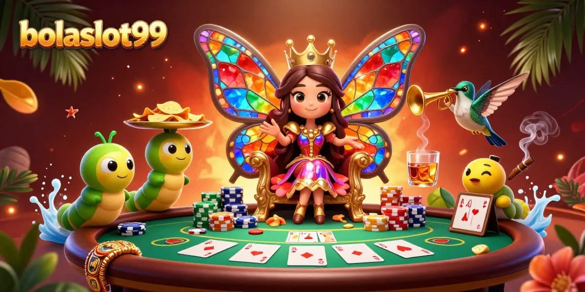 Play exciting games at bolaslot99 featuring vibrant casino characters and rich poker elements.