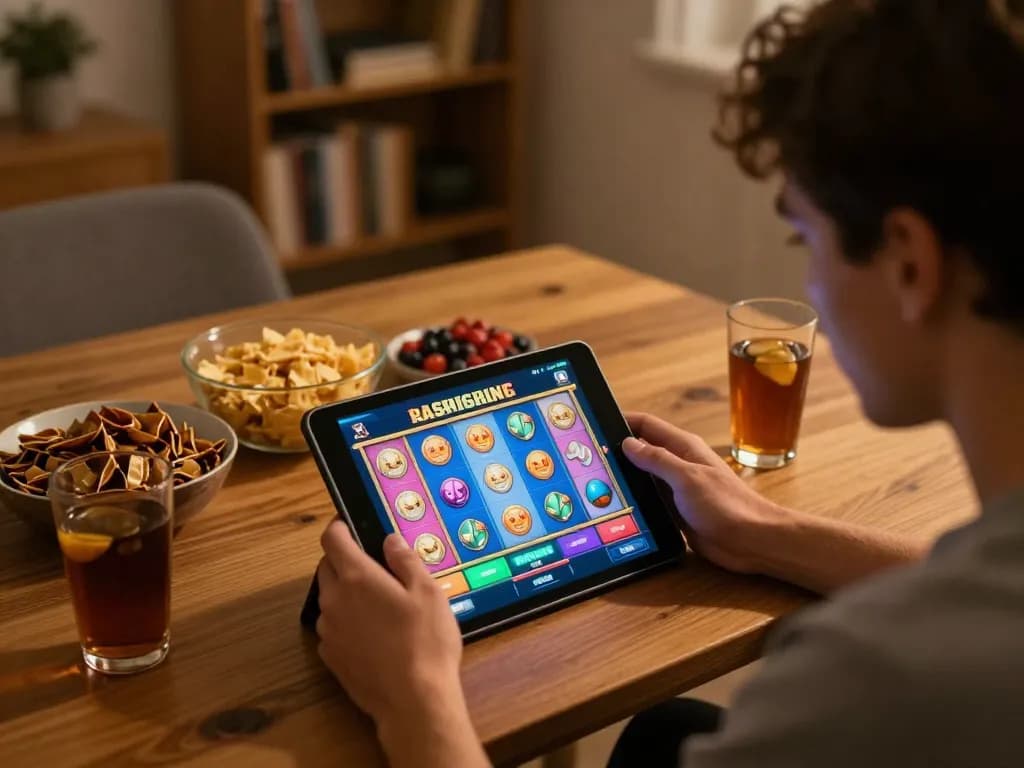 UGDEWA player enjoying an online slot machine experience in a cozy environment