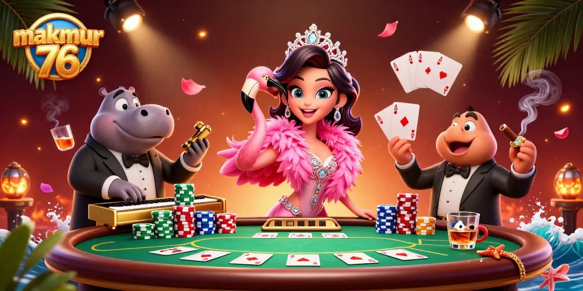 Experience the excitement of makmur76 with vibrant casino action showcased in a dynamic 3D illustration.