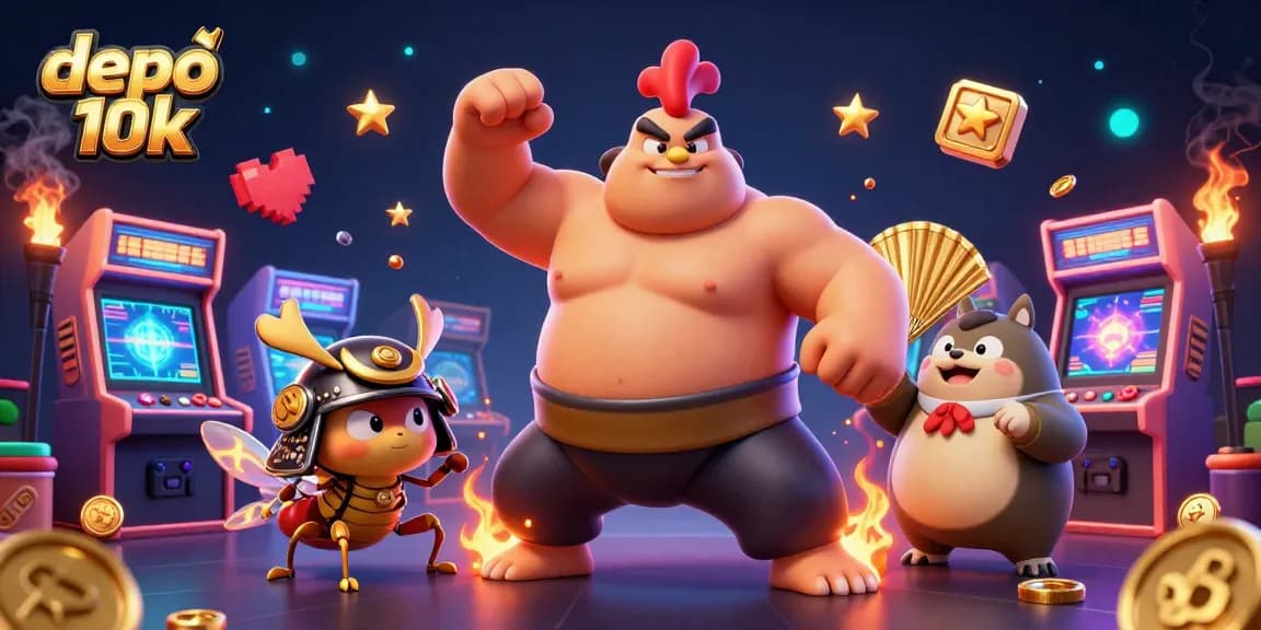 Menangkan permainan dengan deposito 10k melalui pertarungan antara ayam sumo dan serangga samurai.