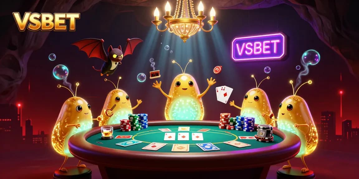 Experience VSBET's vibrant casino scene with glowworms and a bat dealer in a lively atmosphere.