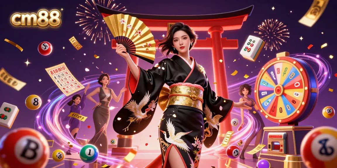 Engage with thrilling casino excitement at cm88, featuring vibrant lottery elements and festive decorations.