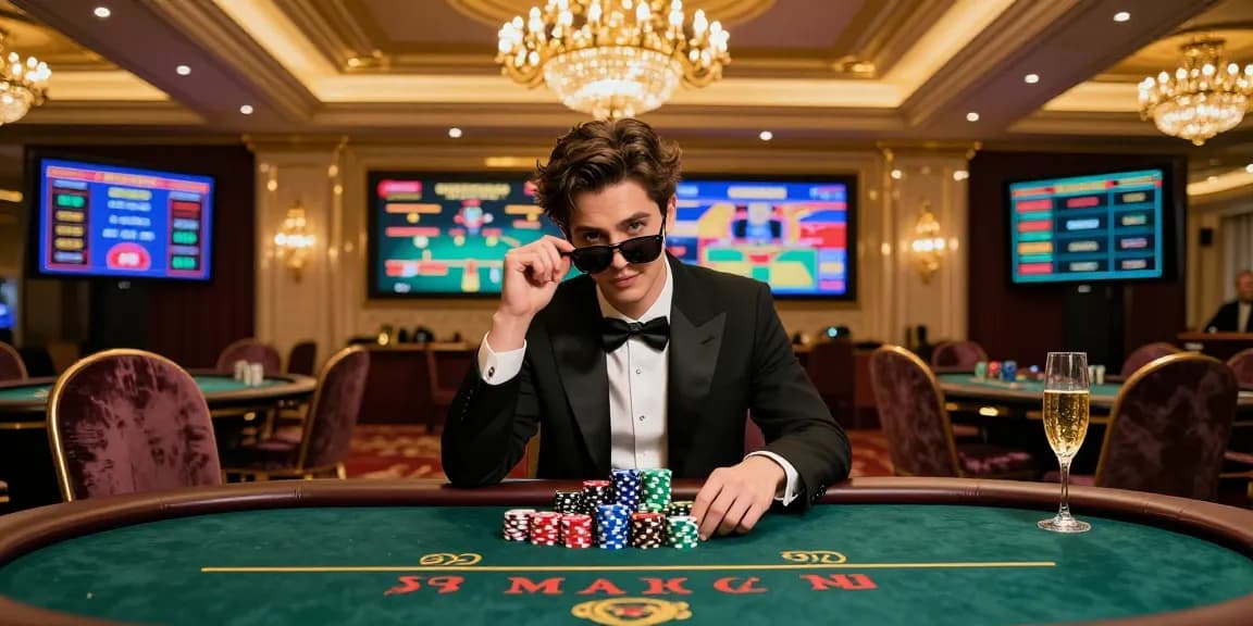 LUXURY777 permainan slot mewah di kasino dengan suasana elegan, termasuk meja poker dan pencahayaan glamor.