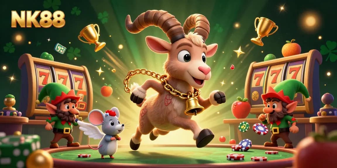 Join the Krampus goat and friends in an NK88 casino adventure filled with thrills and excitement.