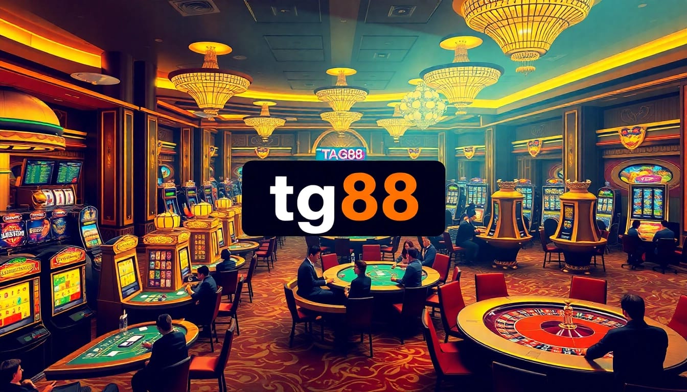 Players enjoying the excitement of games at a luxurious casino featuring the tg88 link prominently displayed.