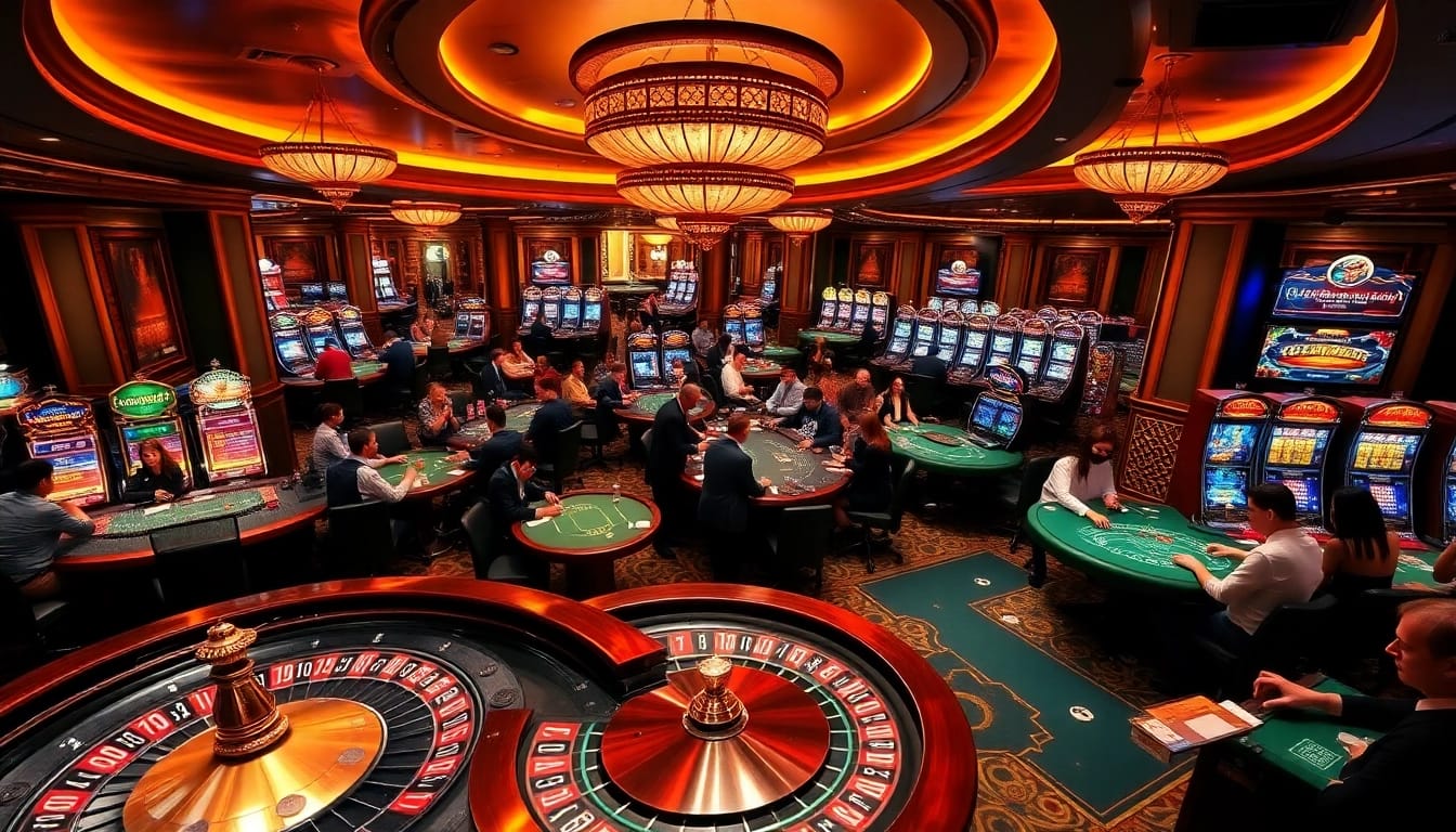 Situs 11 gaming experience with energized players at casino tables, showcasing excitement and luxury.