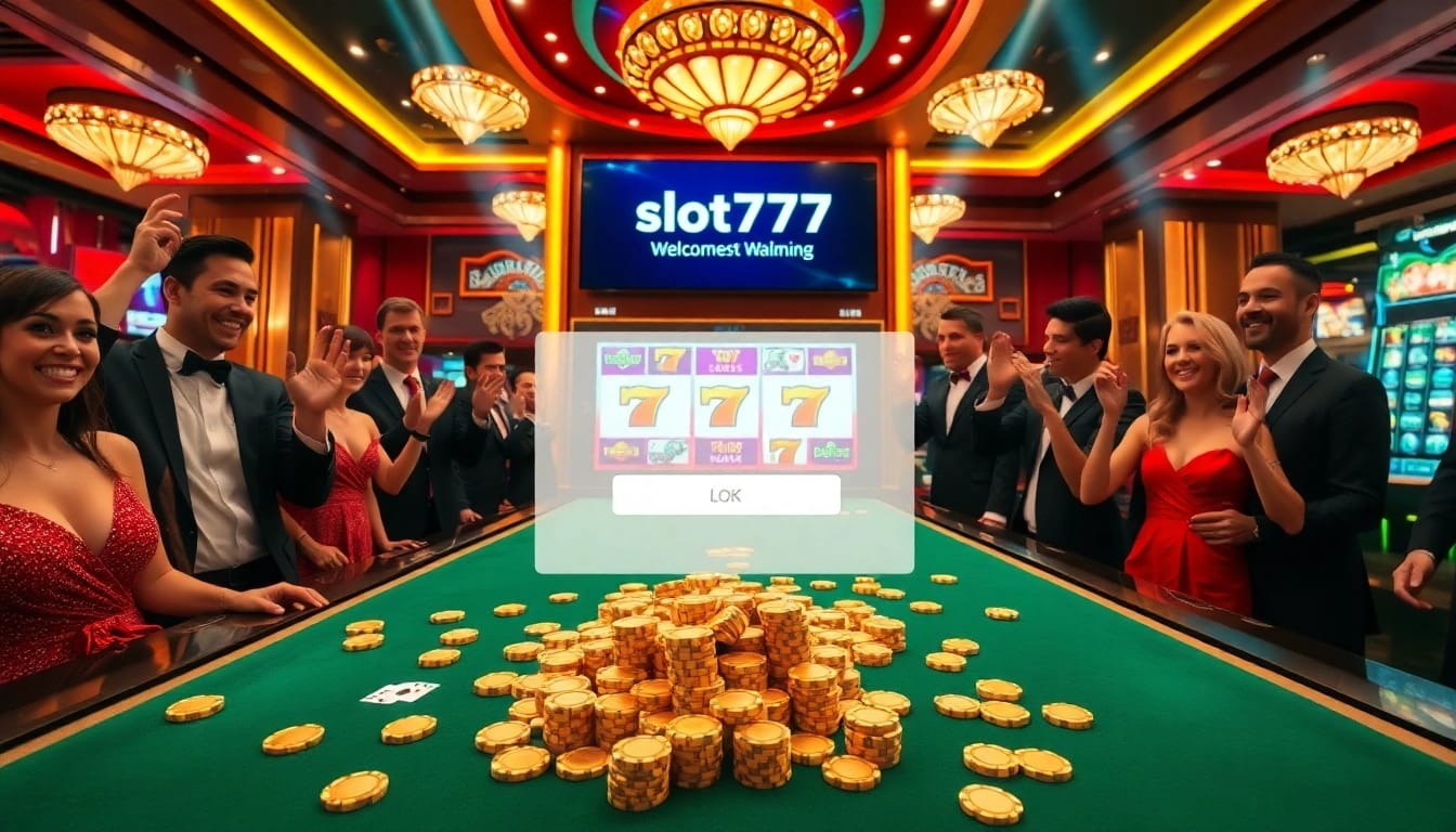 Experience the thrill of slot777 login with vibrant slot machines and joyous casino players.