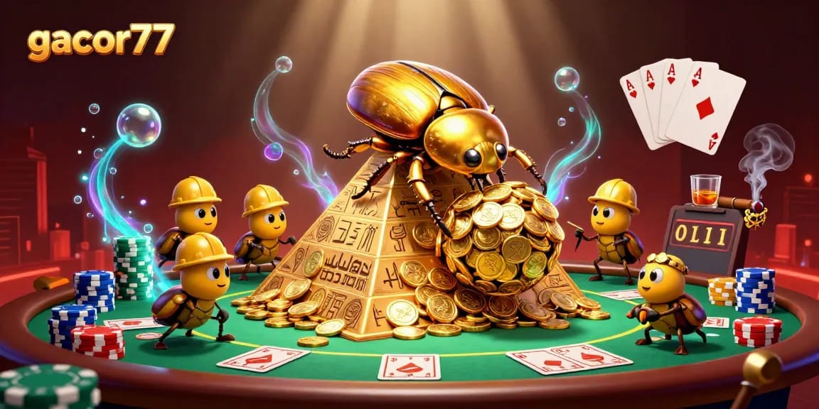 Gacor77 mengelola chip poker dalam festival perjudian megah dengan cap koin emas.