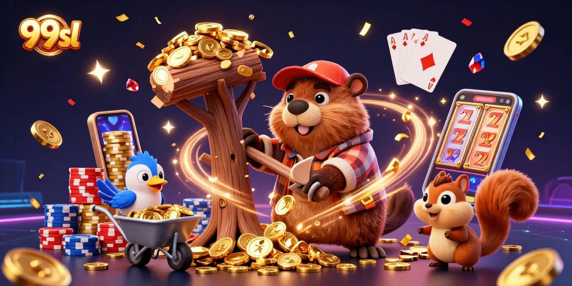 Experience thrilling wins at 99sl with unique casino characters collecting golden coins.