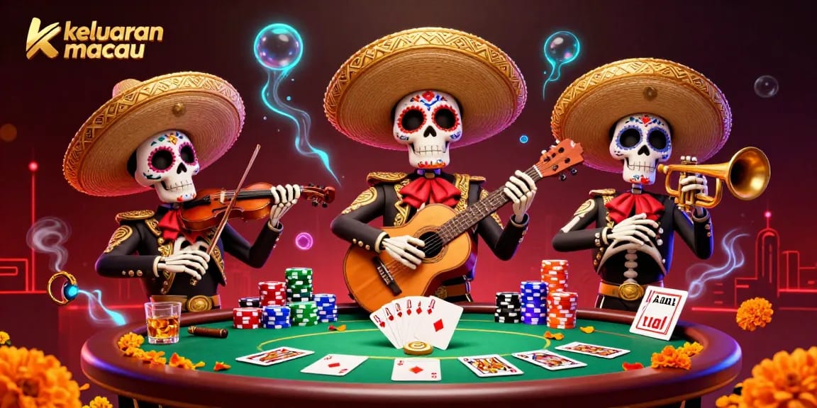 Gambarlah keluaran macau sambil menikmati keceriaan permainan poker dengan mariachi kerangka yang berwarna-warni.