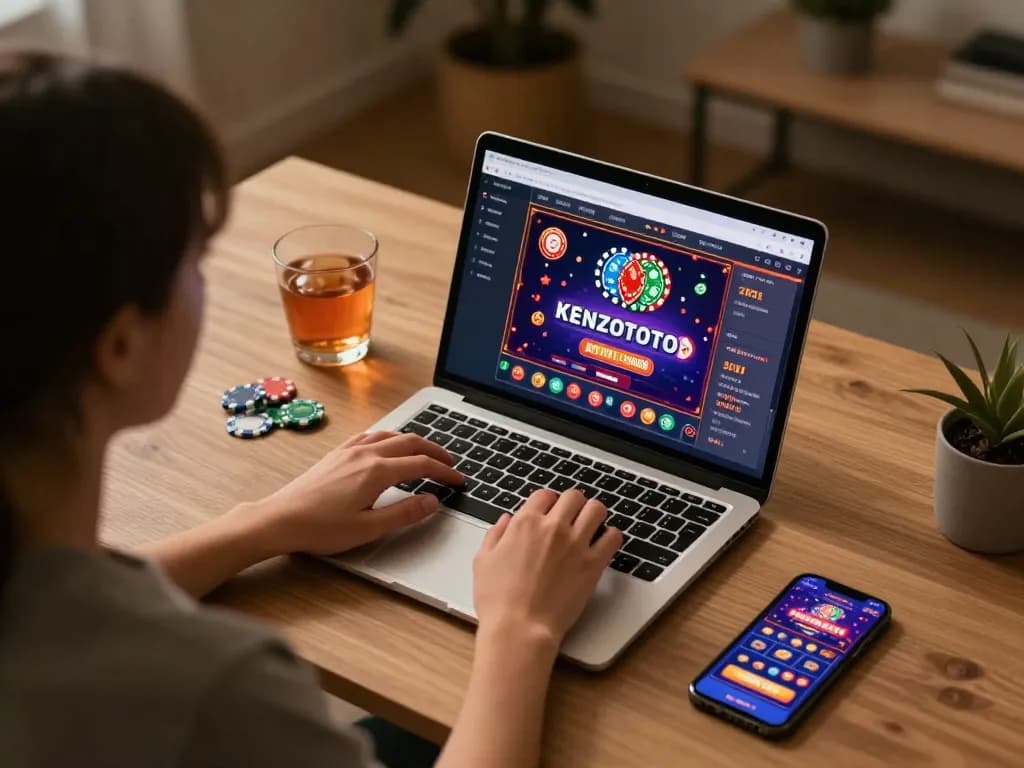 Orang yang melakukan login KENZOTOTO sambil bermain permainan kasino online di rumah.