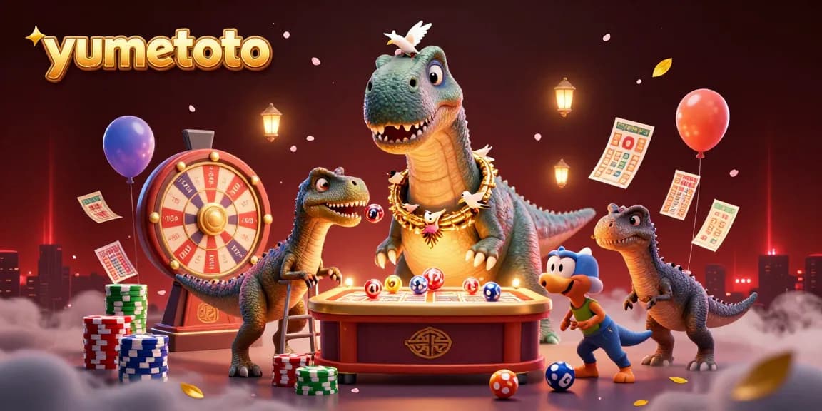 Experience excitement at yumetoto with dynamic lottery scenes and vibrant elements