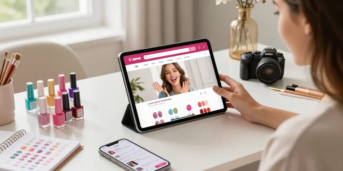 Pengalaman berbelanja LUXURY12 Online dengan wanita muda yang penuh semangat di rumah.