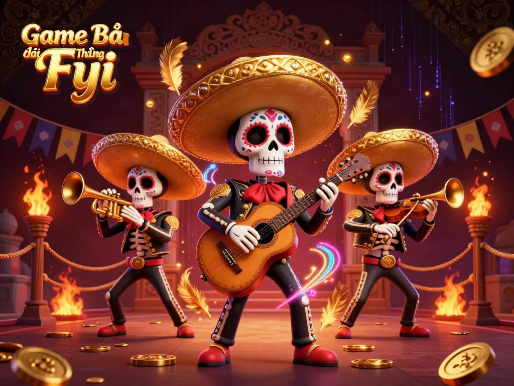 Celebrate wins with Game Bài Đổi Thưởng Fyi as vibrant skeleton mariachis bring excitement to gambling.