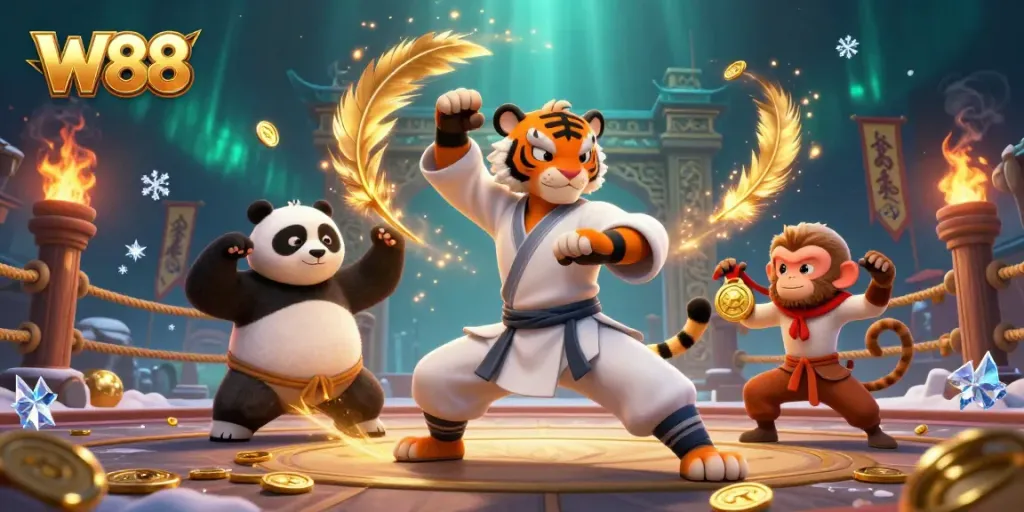 W88 online casino adventure with animated characters showcasing dynamic gameplay elements.
