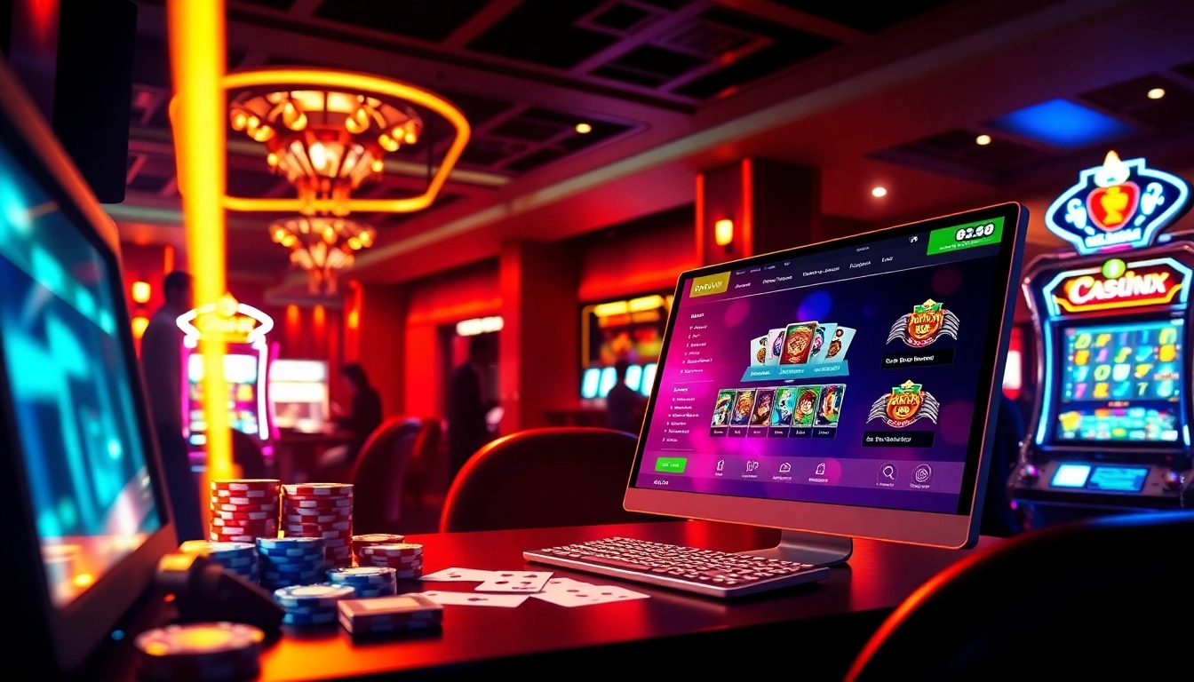 Experience seamless Rajaluck Login with luxury gaming elements, poker chips, and vibrant slot machines.