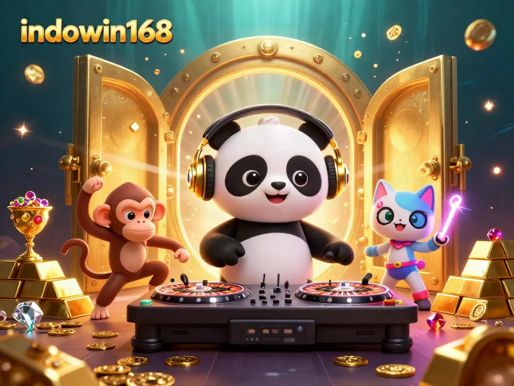 Menangkan permainan di indowin168 dengan DJ panda, monyet breakdance, dan kucing rave yang meriah.