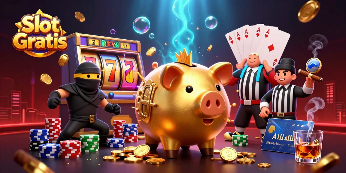 Experience thrilling Slot Gratis action with a golden piggy bank sumo wrestler and gaming elements.