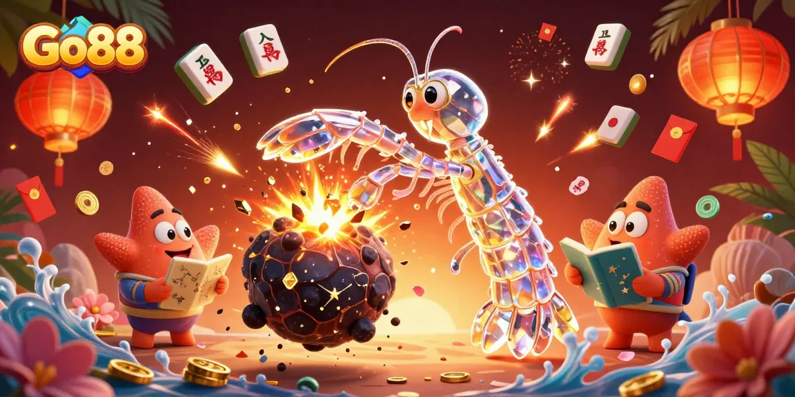 Experience thrilling gameplay at Go88 with vibrant 3D illustrations showcasing exciting casino elements and characters.