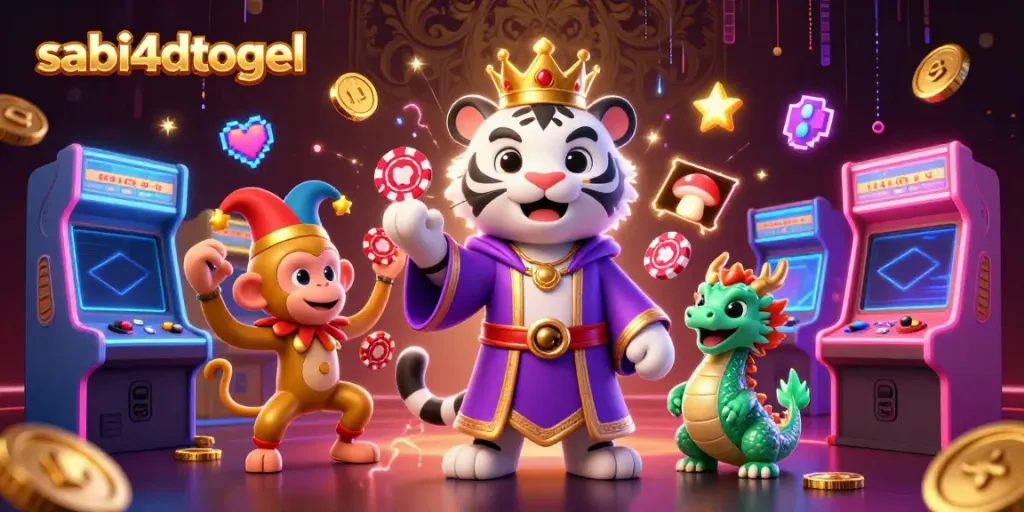 Menang besar dengan sabi4dtogel dalam ilustrasi kasino digital penuh warna dan energi.