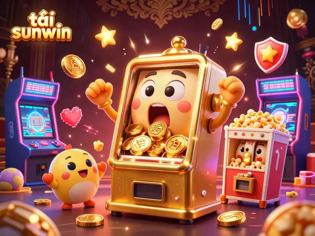Experience the excitement of tải sunwin with vibrant slot machines and golden coins spilling out.