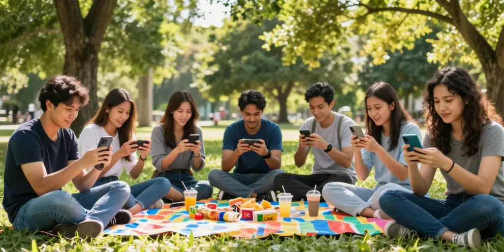 Cirebontoto: teman bermain togel online di taman dengan smartphone sambil bersantai.