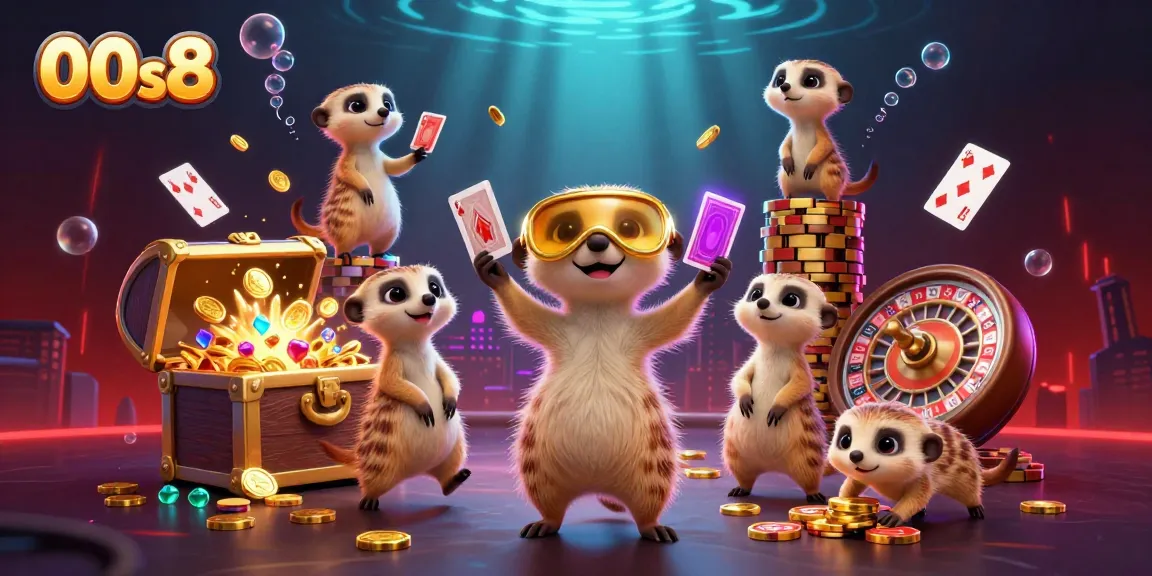 Experience the thrill of 00s8 with meerkats managing a lively casino, featuring games and treasures.