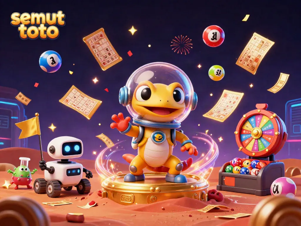 Mengakses situs semut toto dengan mudah melalui ilustrasi 3D menarik yang menampilkan kasino emas dan karakter luar angkasa.