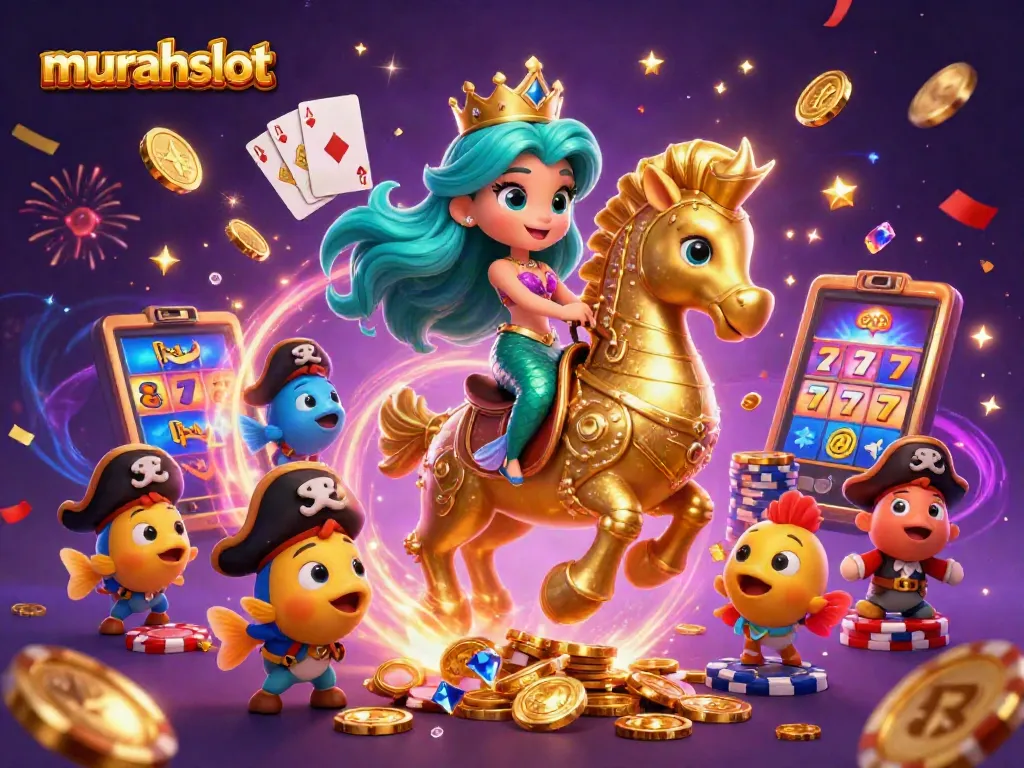 Mendapatkan jackpot dengan murahslot, tampilan menarik slot dan koin emas yang berterbangan.